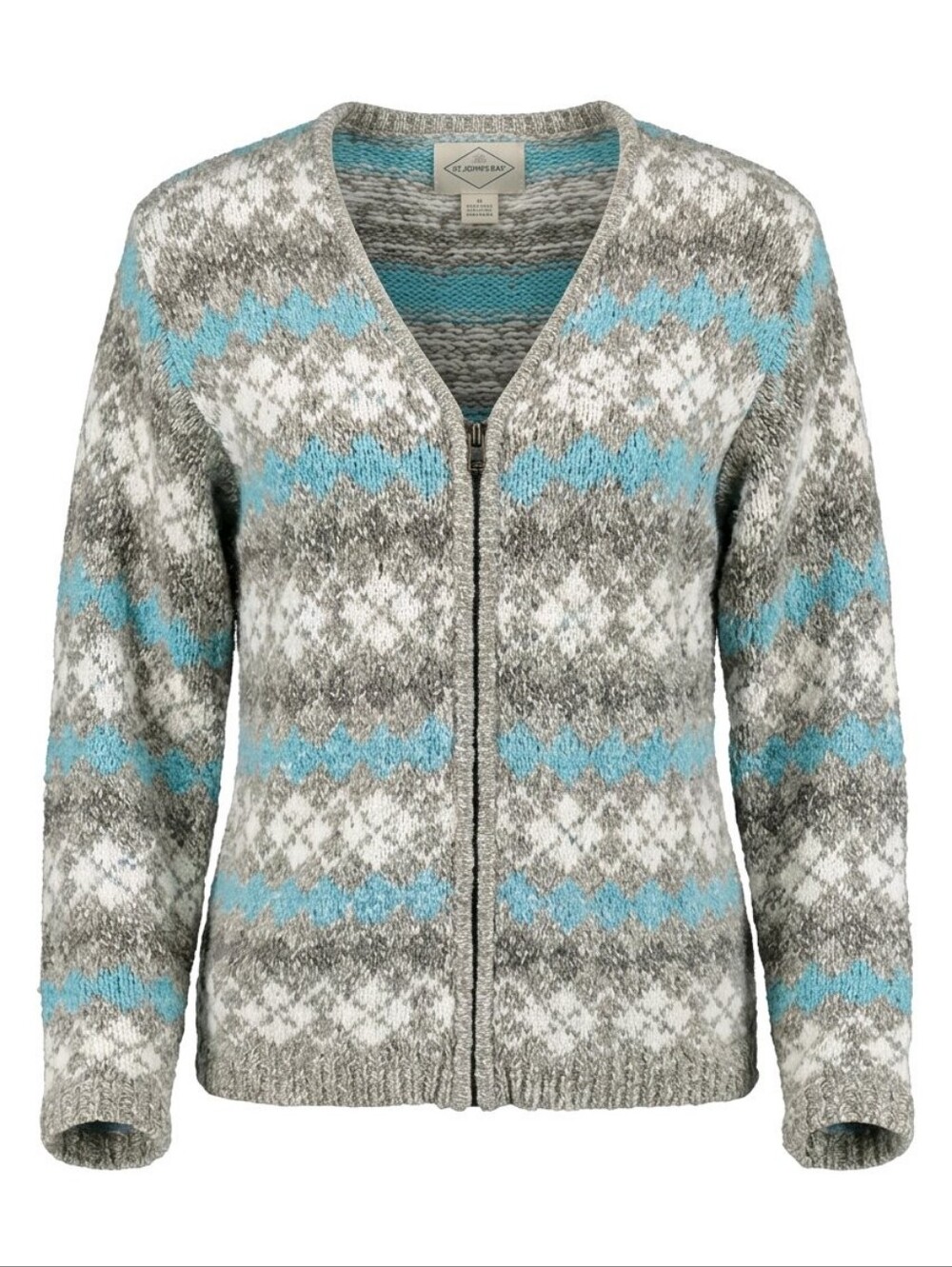 St John's Bay Blue Cardigan Sweater with V-neck and Zipper Closure